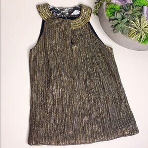 Alfani Embellished Metallic Key hole halter shirt small